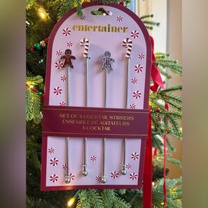 NWT Entertainer Festive Cocktail Stirrers with Gingerbread and Candy Cane